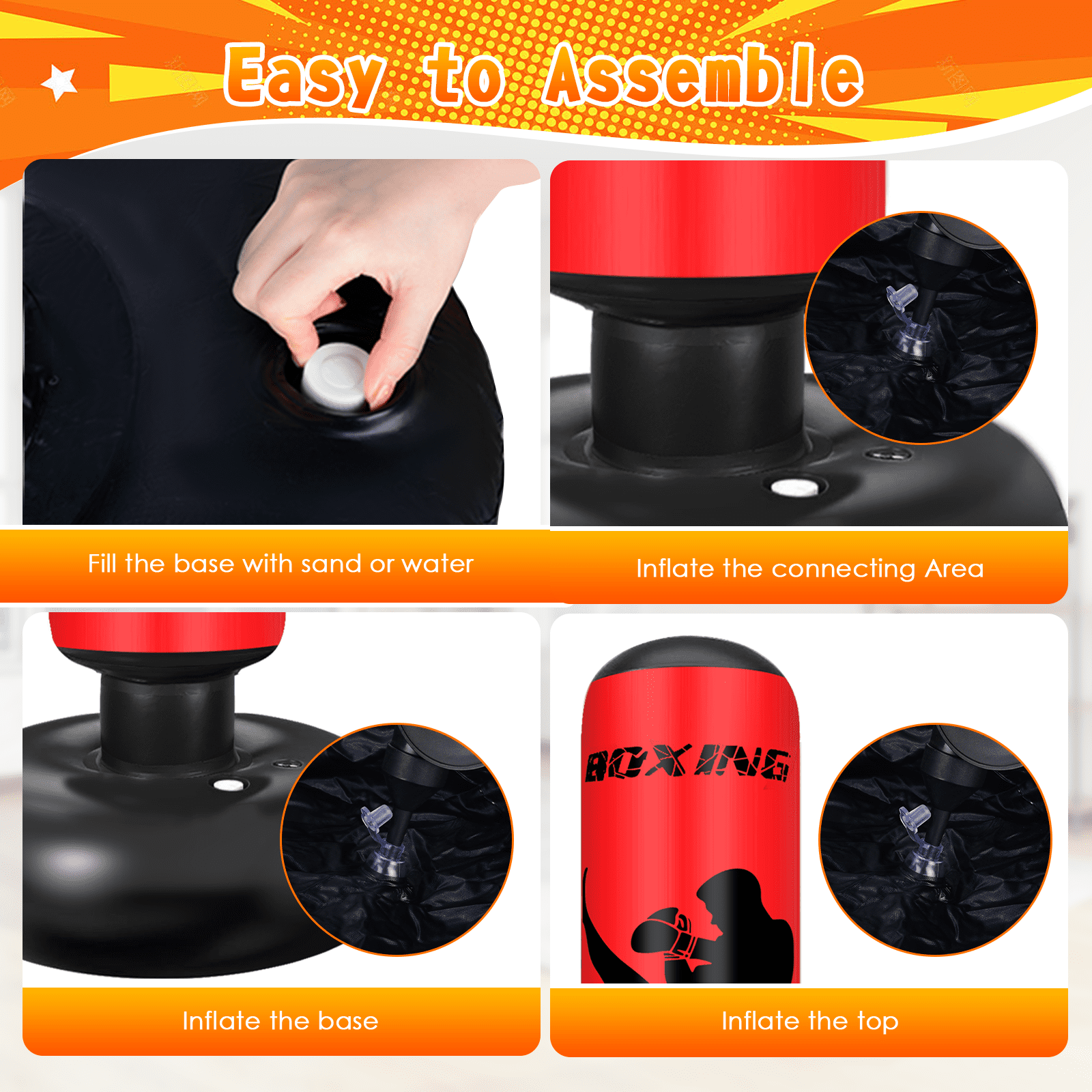 Fohil Punching Bag for Kids Adults, 63 inch Freestanding Heavy Boxing Bag with Boxing Gloves and Pump, Punching Bag Set Toy, for Practicing Karate, Taekwondo, De-Stress, Gifts