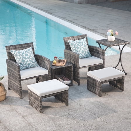 Wicker Patio Furniture Set Rattan Patio Chair Set with Ottoman, Perfect for Balcony, Small Space, Porch