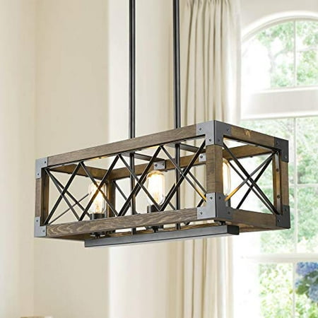 

Island Light Fixtures Rectangular Wood Farmhouse Chandelier for Dining Rooms 3-Lights Kitchen Island Lighting