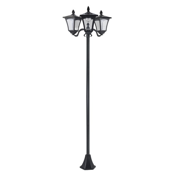72" Solar Lamp Post, Triple Head Outdoor Light, Stainless Steel, Waterproof Garden Pathway Lights, Vintage Style - Black