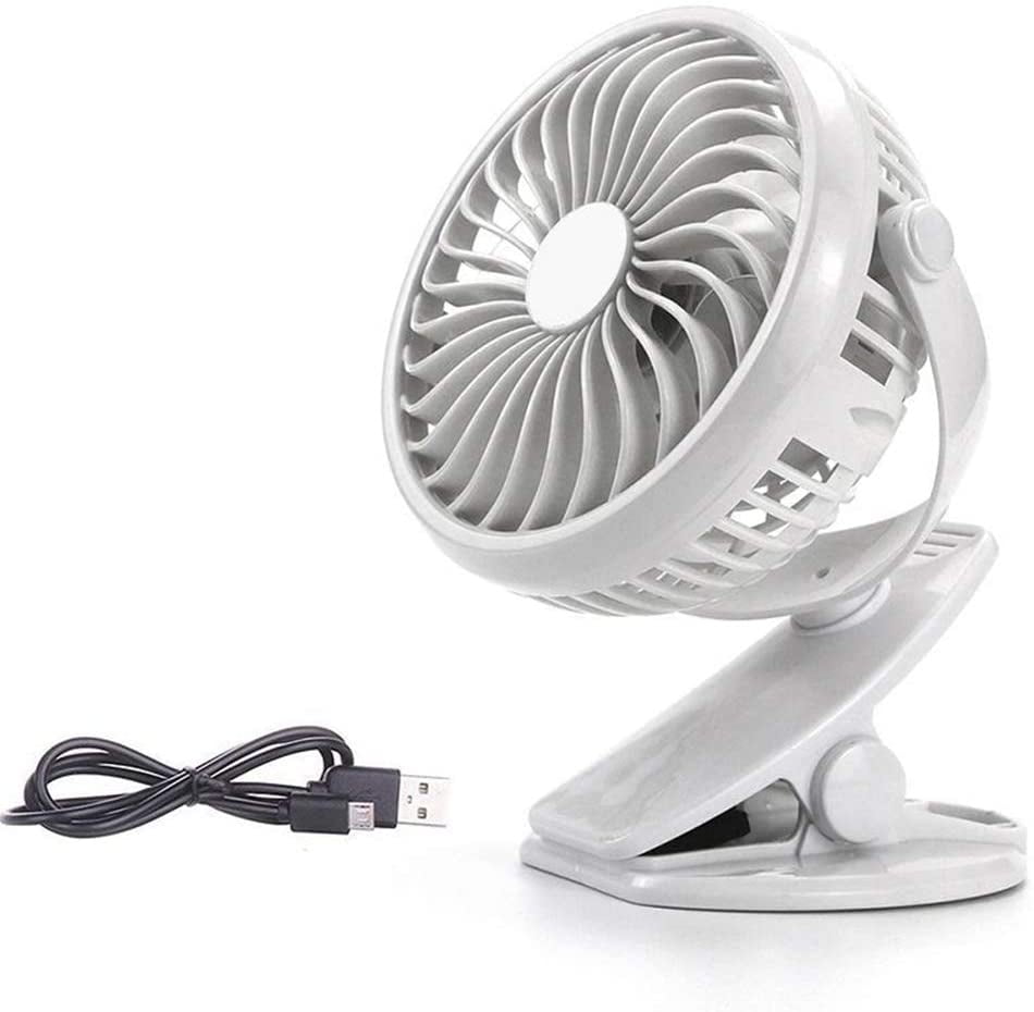 Hengory Mini Desk Clip Fan USB Rechargeable 360° Stoller Fans 2600mah Variable Speed Quiet Fan for Prams Pushchairs Office Black 