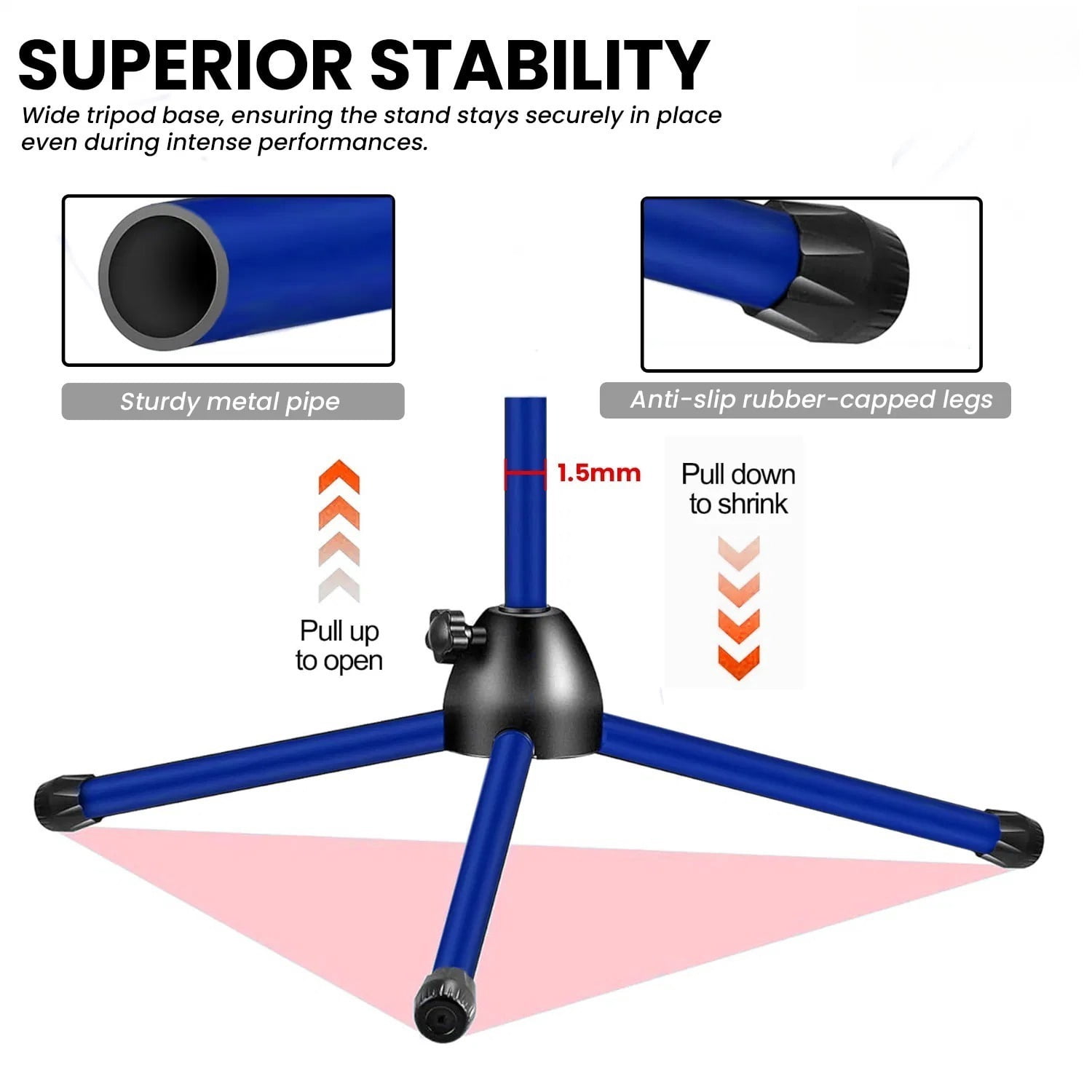 Floor-standing Microphone Stand, Universal Adjustable Tripod Microphone Arm Support, Capable of Holding 2 Microphones, with Adjustable Height. Applicable To Concerts and Recording Studios