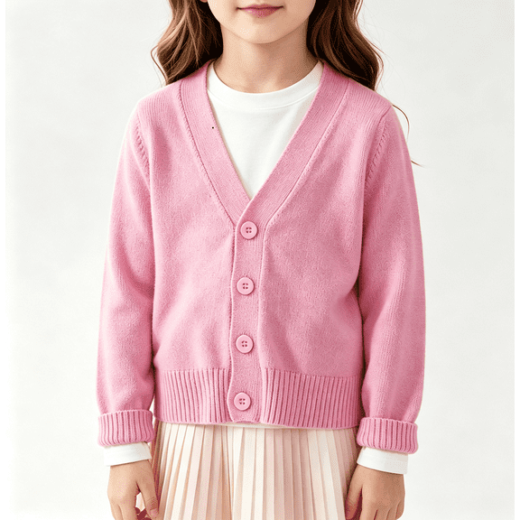 Cethrio Girls Knit Cardigans, Buttons Casual Solid Color Long Sleeve Girls Sweaters Pink Size 7-8