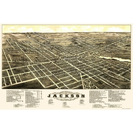 Historic Panoramic View - Jackson Michigan - Beck 1881 - Vintage Wall Art