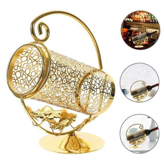 WASHWEPE Wide Base Wine Bottle Holder Golden 1Pack 7.5X3.9X9.8In