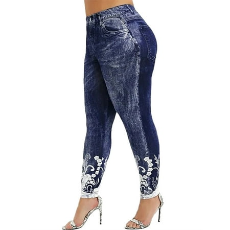 

Leggings That Look Like Jeans for Plus Size Women Printed Stretch Workout Yoga Pants Seamless Full-length Tights