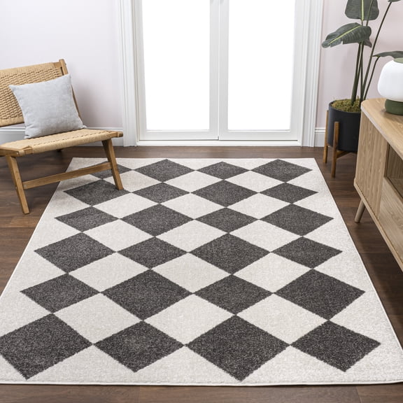 JONATHAN Y ATHENS 3 x 5 Area Rug, Draper Geometric Diamond Pattern - White/Dark Gray, ATH100B-3