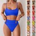 thumbnail image 6 of FASHOFT Womens High Waisted Bikini Sets Sporty Two Piece Swimsuits Color Block Solid High Cut Bathing Suits Beach Pool Swimwear Sky Blue XL, 6 of 6