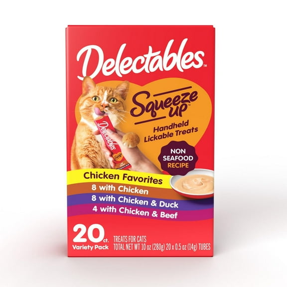 Delectables™ Gâteries pour chats sans fruits de mer au poulet, au poulet et au canard, au poulet et au bœuf, paquet de 20 Squeeze Up™