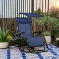 thumbnail image 2 of PetFurnishn Folding Zero Gravity Outdoor Recliner Patio Lounge Chair w/Adjustable Canopy Shade, Headrest, Side Accessory Tray, Textilene Mesh - Navy Blue, 2 of 9