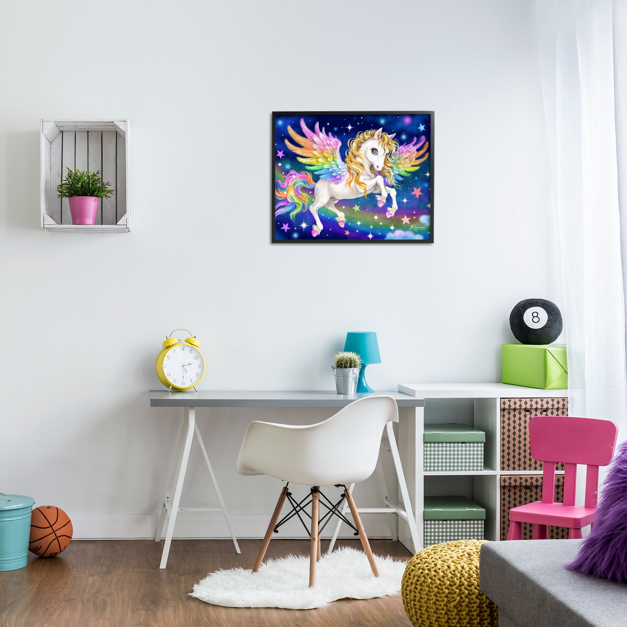 Stupell Industries Rainbow Unicorn in Space Fairy Tales & Fantasy Painting Black Framed Art Print Wall Art, 30 x 24