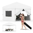 thumbnail image 1 of Tente à Auvent Escamotable 9 X 9 Pi, Installation Instantanée pour une Personne, Abri Commercial Robuste avec Toit Imperméable, Hauteur Ajustable, Comprend un Sac à Roulettes et des Sacs de Sable pour la Plage, les Marchés, les Événements Extérieurs, Blanc, 1 of 9