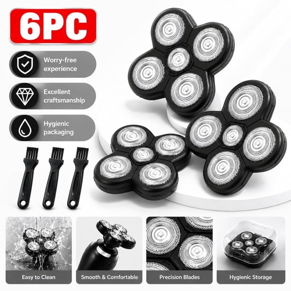 Rongsi Electric shaver replacement heads,3 Pack Blades Refills and 3 accessories, a total of 6 pcs Compatible with Freebird Shaver,Replacement Shaving Heads for Head Shavers for Bald Men