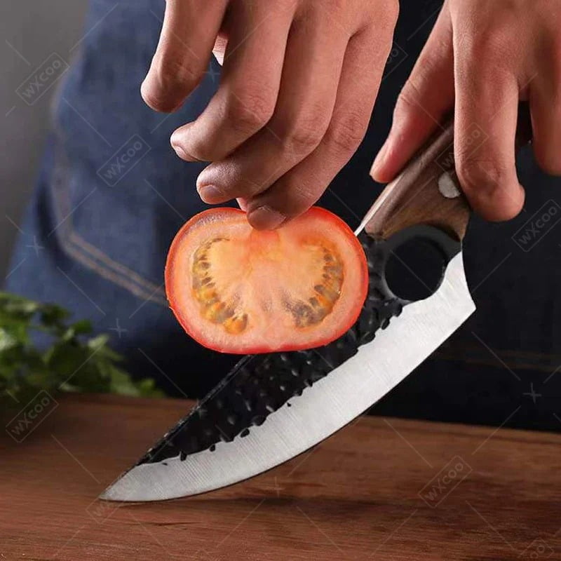 3 Pieces Hand Forged Kitchen Knife Set, High Carbon Steel Cleaver Knives with Solid Wood Handle, Multi-Purpose Chopping Cutting Tools for Home Kitchen Cooking