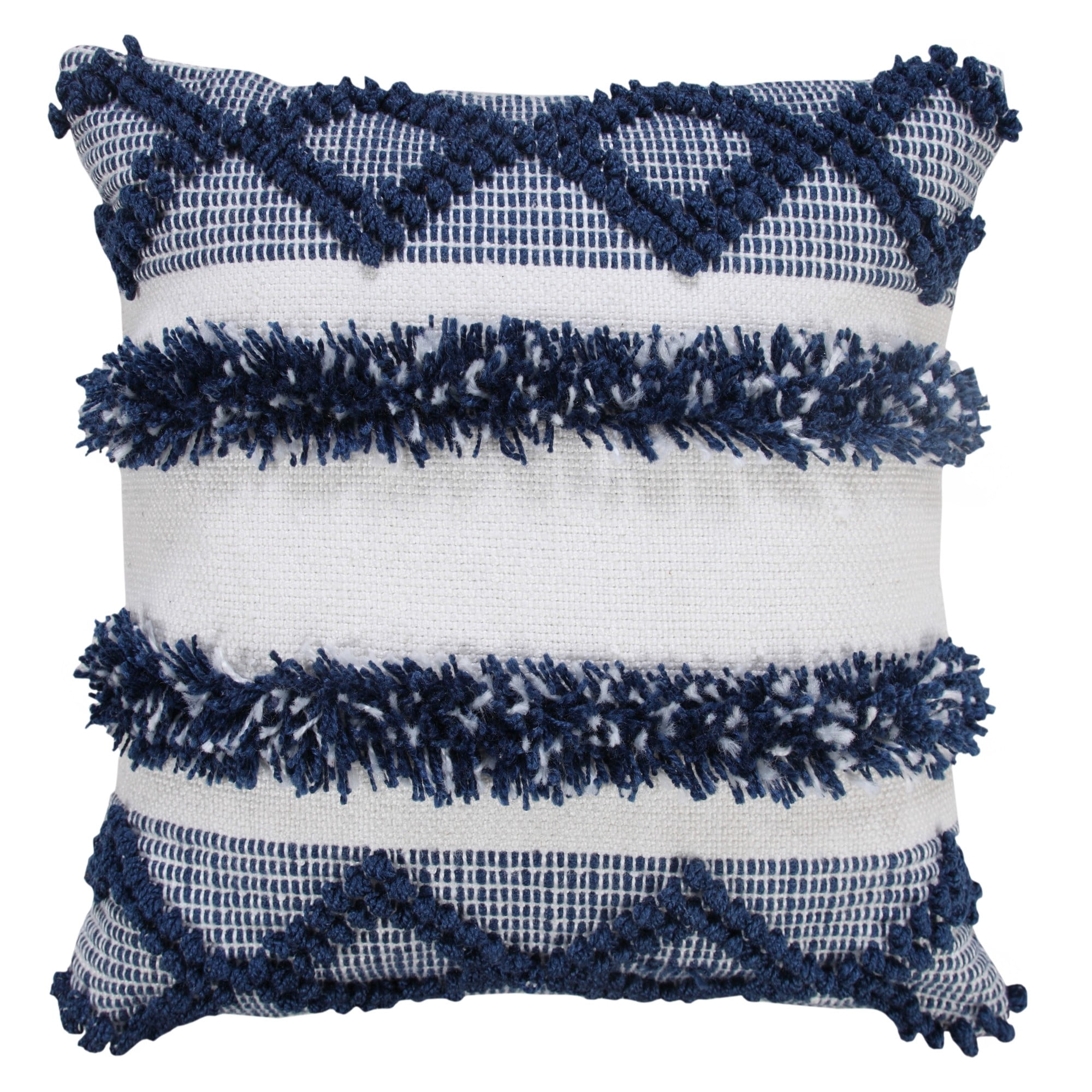 Laddha Home Designs Handwoven Striped Diamond Throw Pillow Cover - 20" - Blue and White