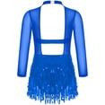thumbnail image 4 of Aislor Girls Sequin Tassel Latin Dance Long Sleeve Leotards Dress 6-16 Royal Blue 6, 4 of 7