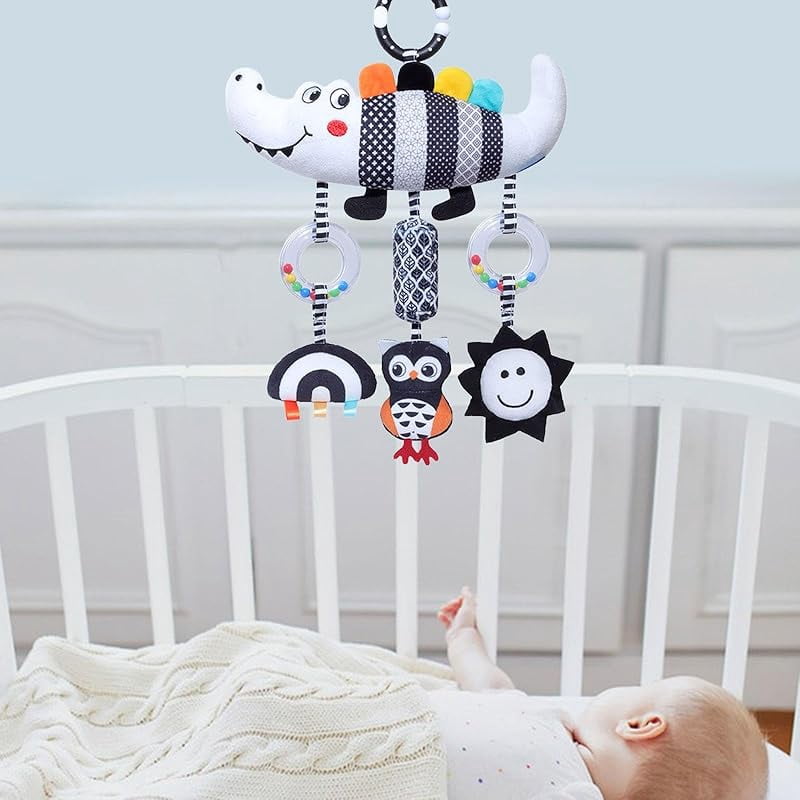 Baby Crib Mobile Sensory Toy Black and White Crib Mobile Rattles Bed Bells Kids Toy
