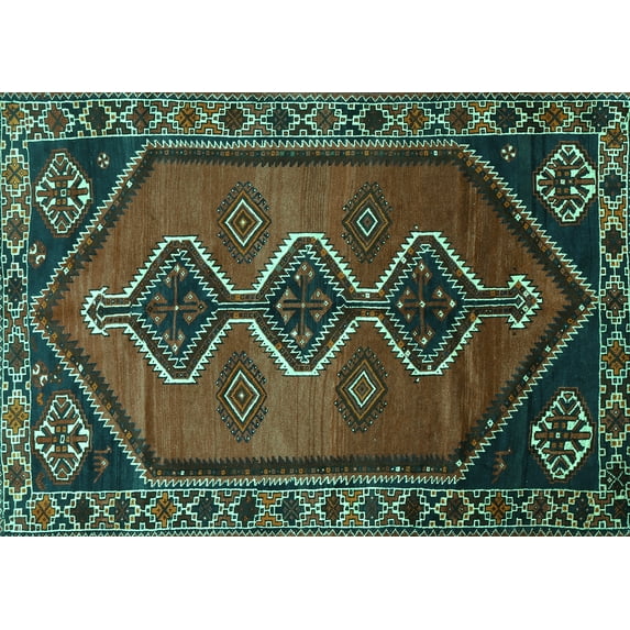 Ahgly Company Indoor Rectangle Persian Turquoise Blue Traditional Area Rugs, 5' x 7'