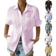thumbnail image 2 of Solid Color Button Down Shirts Womens Loose-fit Short-Sleeve Shirt Casual Collar Pockets for Summer Daily Wearing Yellow 5XL, 2 of 4