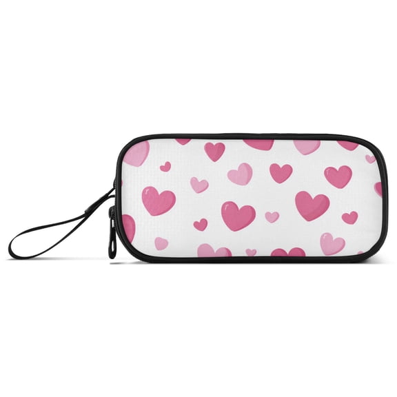 Pink Hearts Valentine Pencil Case Stationary Holder Pen Bag Pencil Pouch Tool Organizer 3 Compartments