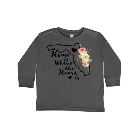 

Inktastic Florida Home Where the Heart is with Watercolor Floral Gift Toddler Boy or Toddler Girl Long Sleeve T-Shirt