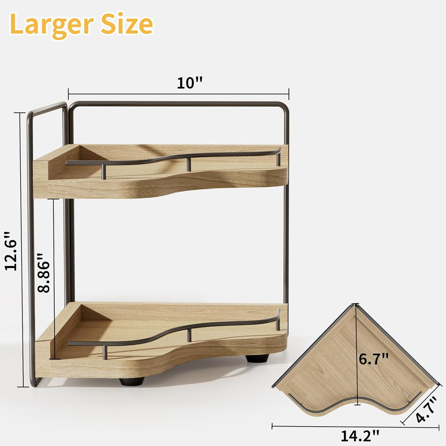 JDNRXO 2-Tier Corner Bathroom Counter Organizer with Embedded Screw Holes, Secure & Stable Wood Vanity Shelf for Makeup and Skincare Essentials - Space Saving Bathroom Organization  Storage