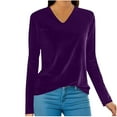 thumbnail image 2 of Jjayotai Women's Velvet Top, V Neck Long Sleeves Solid Casual Tunic Blouse, Loose Velour T-Shirt Pullover Tops, 2025 Trendy Clothes for Women Purple XXXL, 2 of 6
