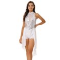thumbnail image 2 of Doomiva Lyrical Dance for Women Sequins Contemporary Dance Dress Mesh Skirted Leotard Dancewear White L, 2 of 7