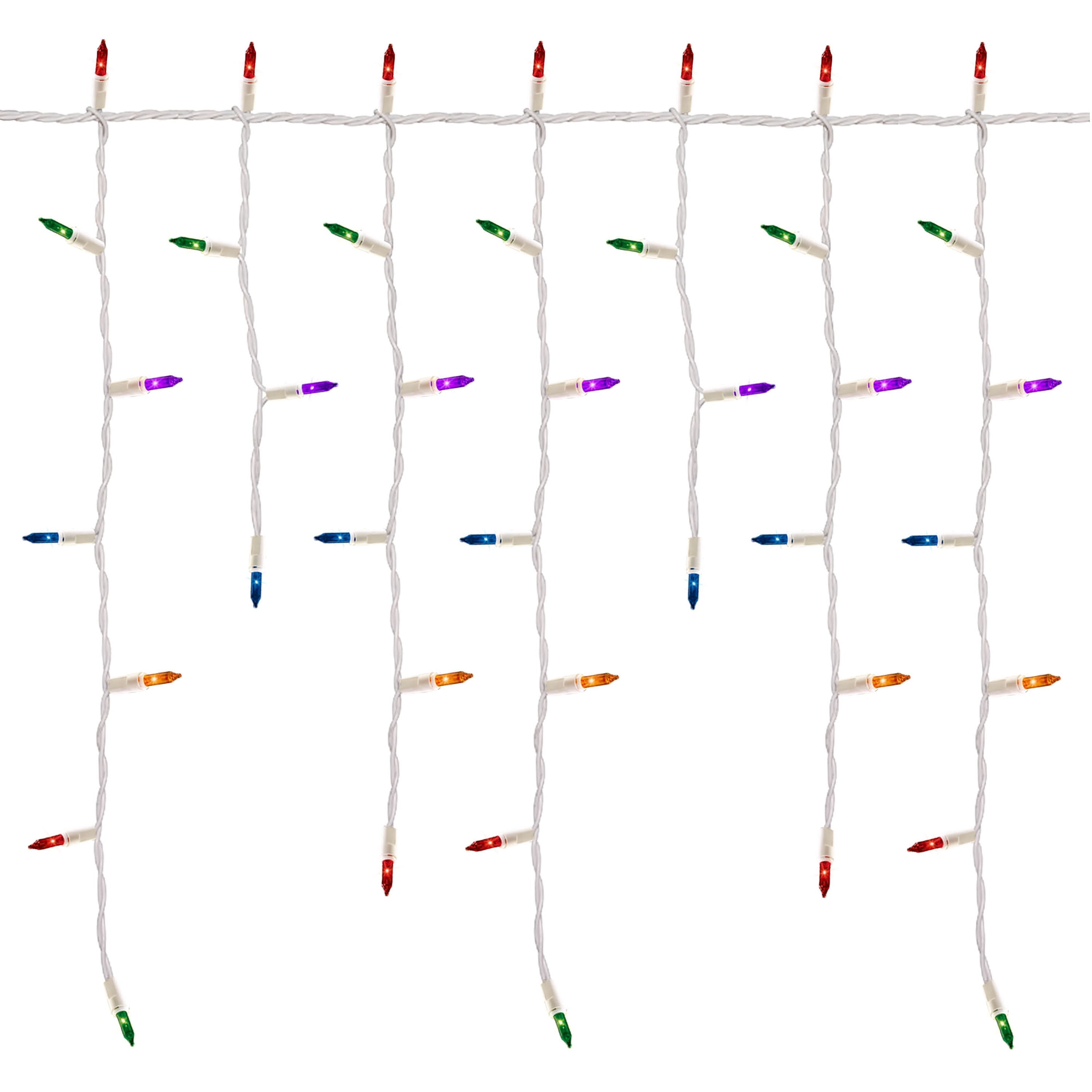 Indoor/Outdoor 300-Count Incandescent Christmas Icicle Lights, Multicolor, White Wire, 18', by Holiday Time