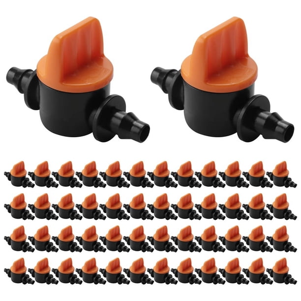 Mini VáLvula de Tubo de 1/4 Pulgadas 50 Piezas Controlador de Manguera de 4/7Mm Adaptador de PúAs Accesorio de Sistema de Riego por Goteo para Agricultura