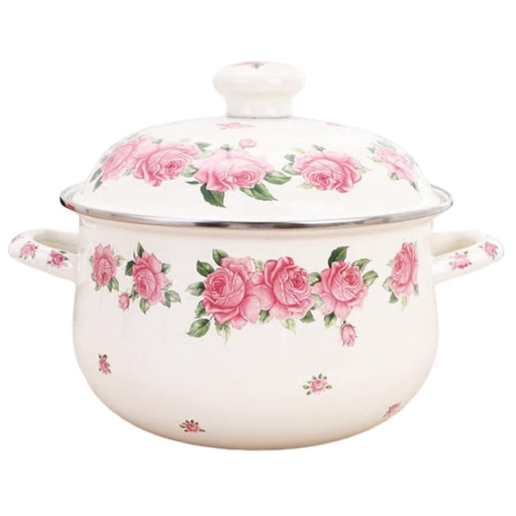 Enamel Stew Pot Lid, Multi-Functional Cooking Pot for Home Kitchen Compatible Inductionand Gas Stoves Sturdy Enamelware Stockpot for Soups and Stews