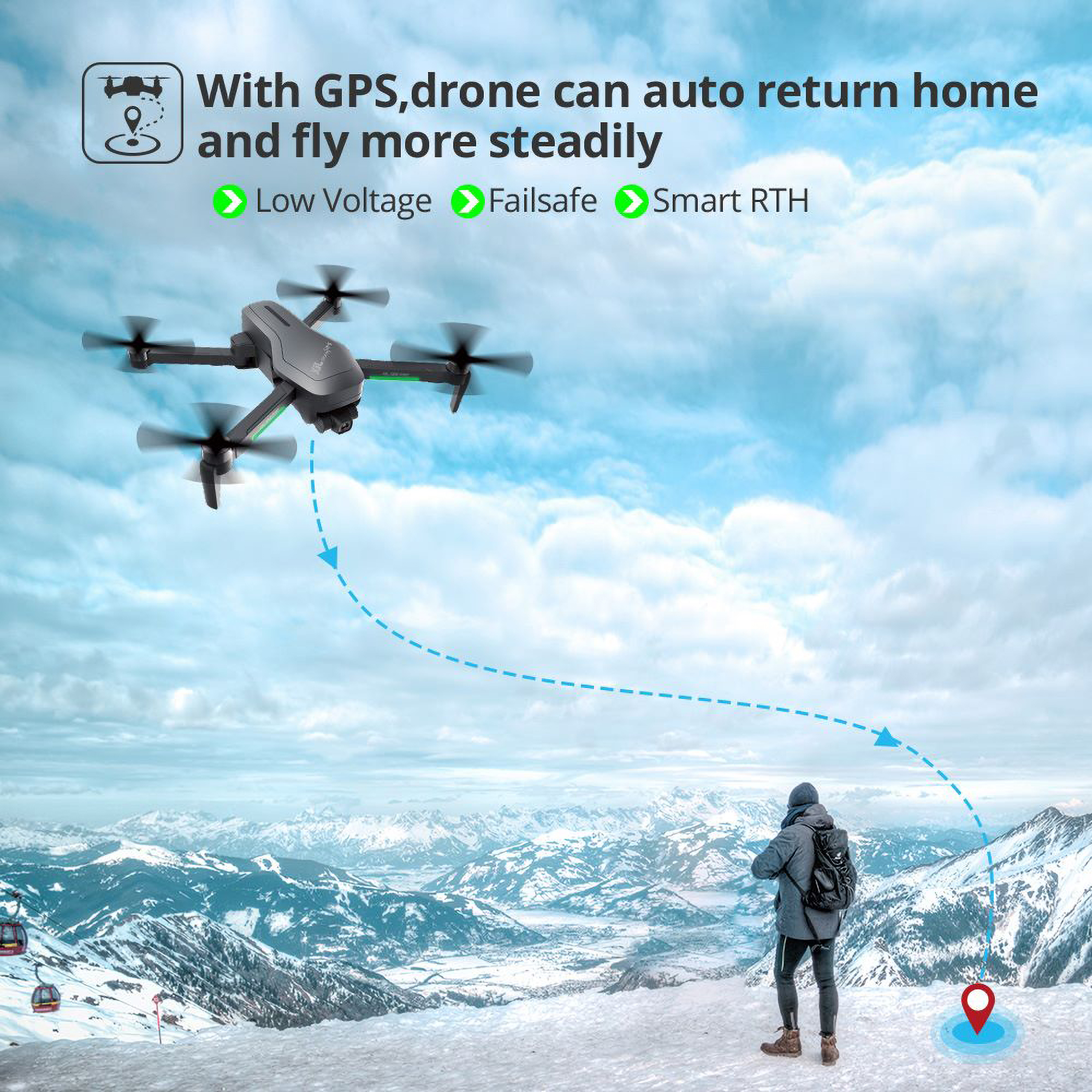 Holy Stone Foldable GPS Drone 4K FHD Camera 2 Axis Anti-Shake Gimbal Drone for Beginners with Brushless Motor 5G Wi-Fi Transmission, Black