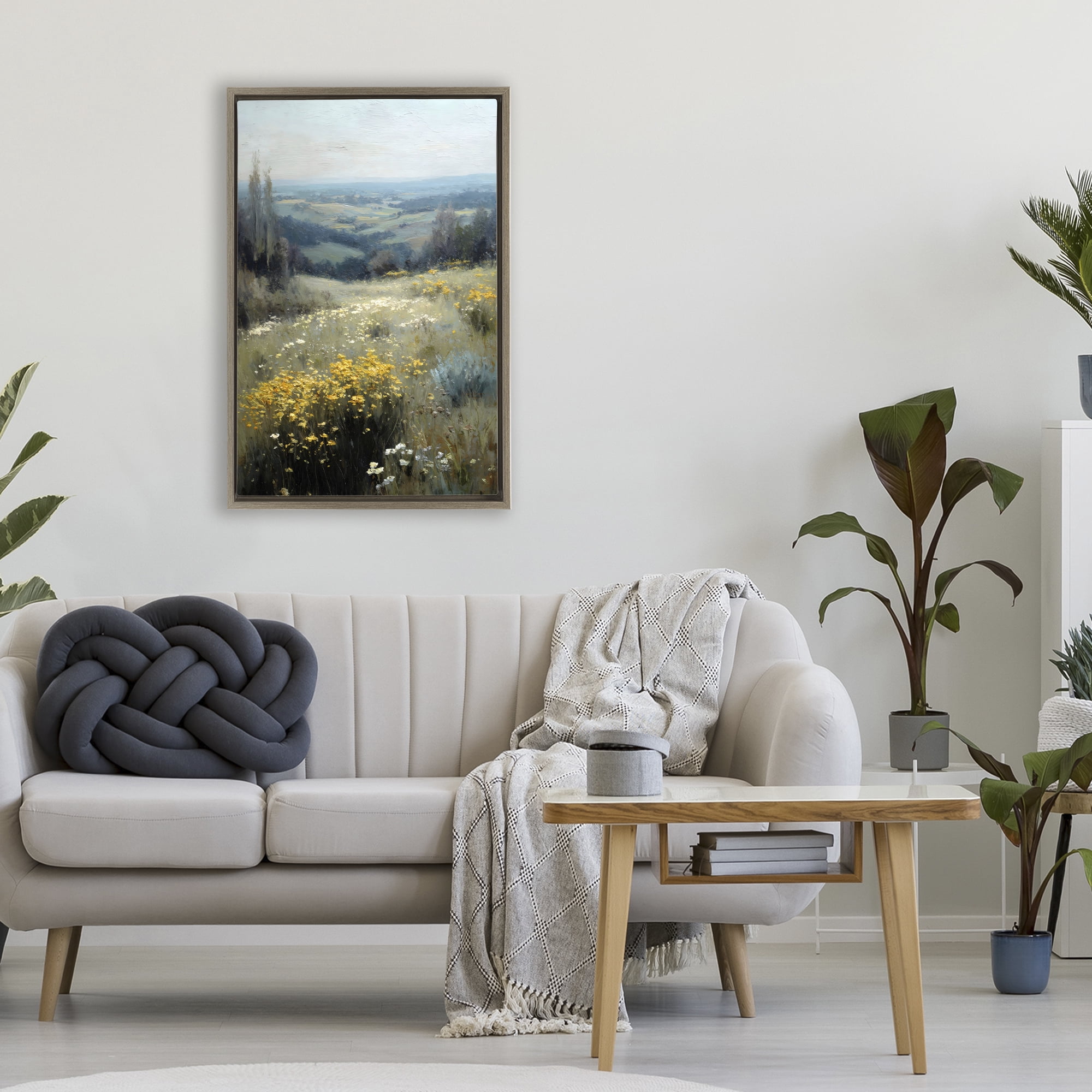 Stupell Industries Sporadic Meadow Flowers Brown Framed Floater Canvas Wall Art, design by Petal Prints Design