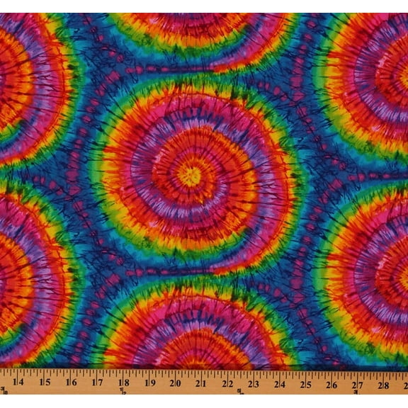 Cotton Tie-dye Look Rainbow Sunburst Spirals Circles Multi Colored Cotton Fabric Print by the Yard Tribeca-C3931 (D471.11)