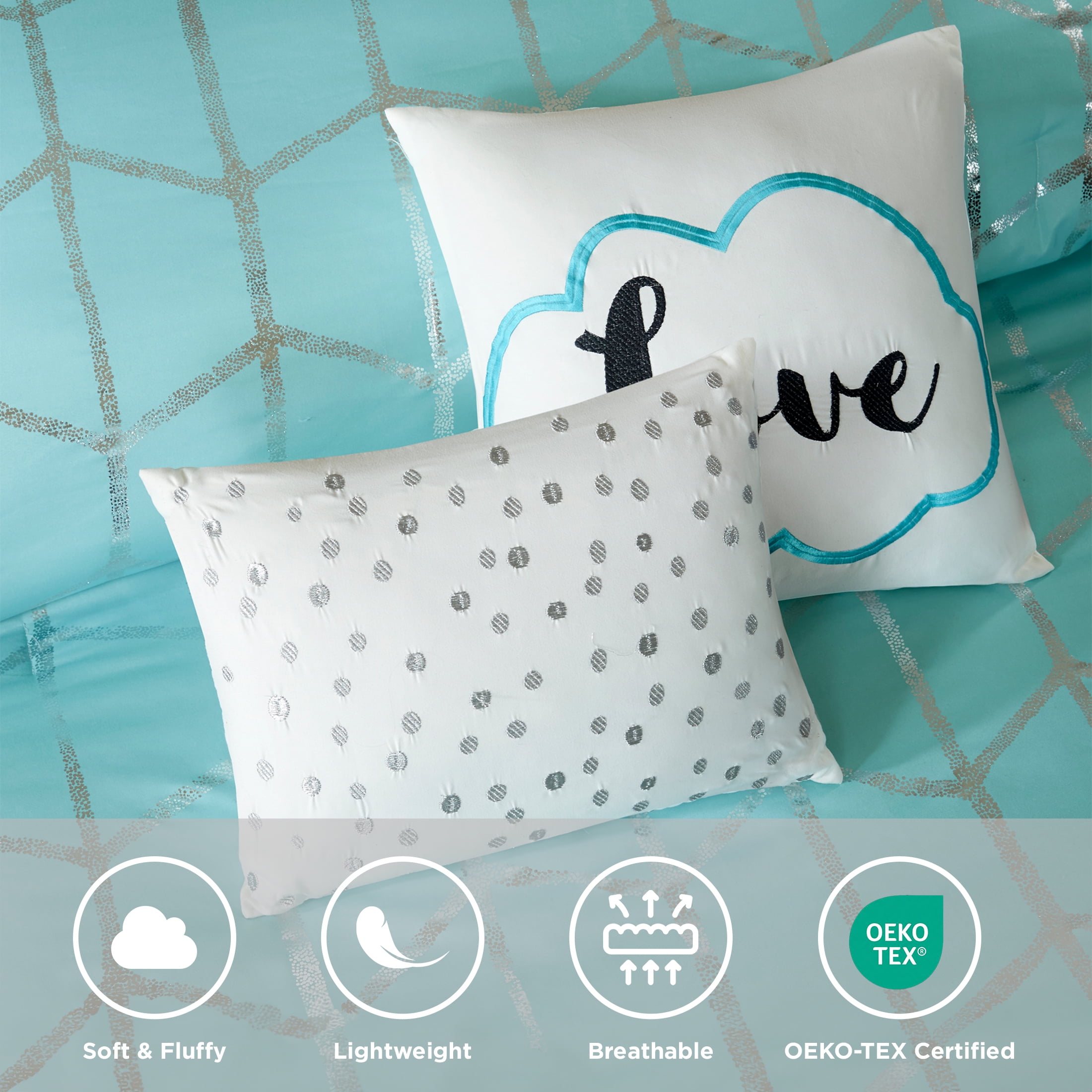 Intelligent Design Raina Metallic Printed Comforter Set in Aqua and Silver