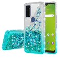 thumbnail image 2 of Liquid Quicksand Glitter Cute Phone Case for AT&T Radiant Max 5G / Fusion 5G / Cricket Dream 5G / Innovate 5G Phone Case Cover Clear Bling Diamond for Girls Women - Clear/Teal, 2 of 5