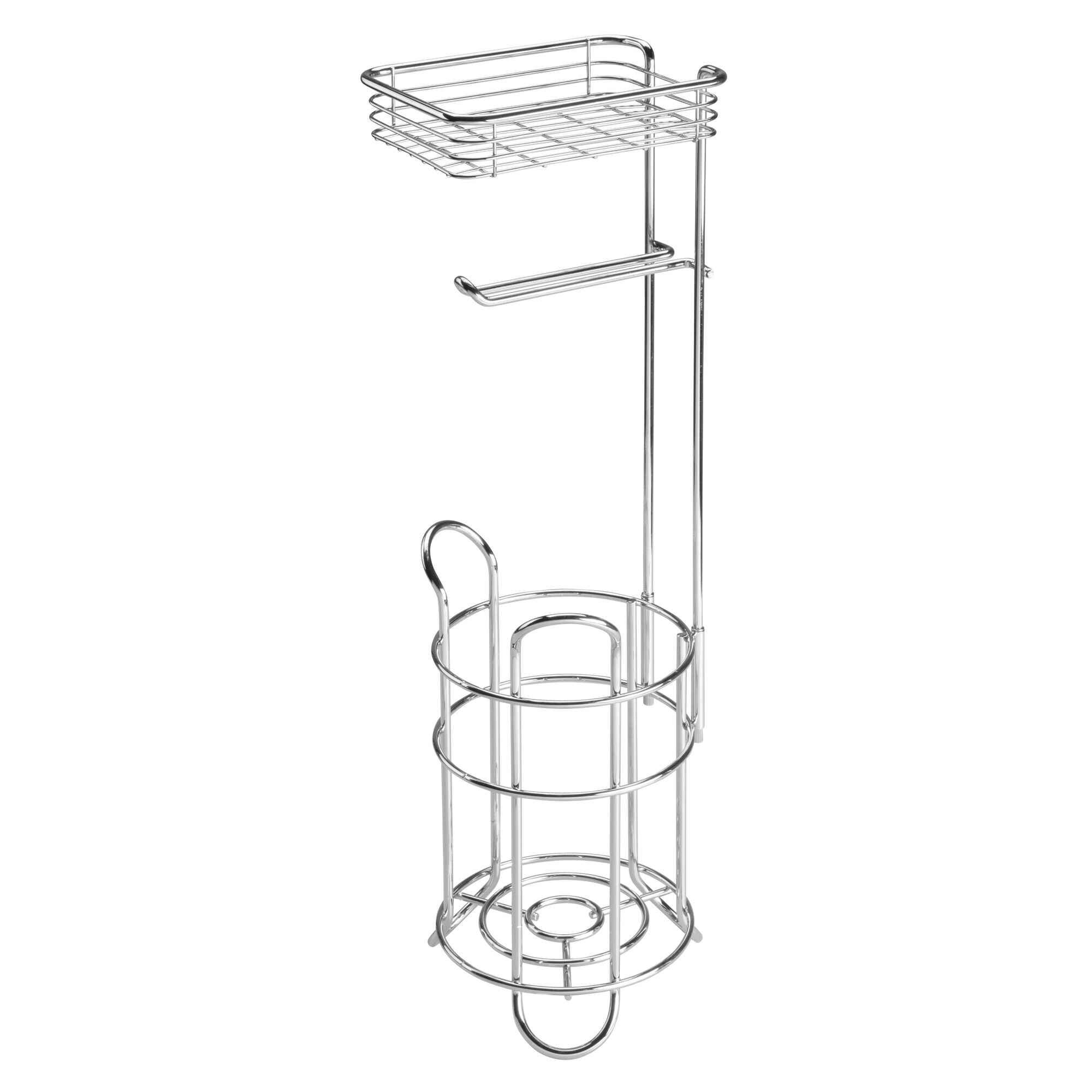 mDesign Steel Free Standing Toilet Paper Holder Stand and Dispenser - Chrome