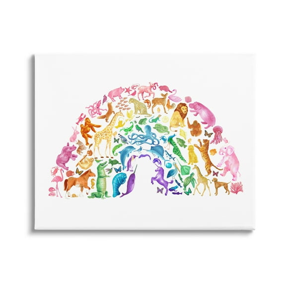 Stupell Industries Mixed Rainbow Animals Wildlife Arched Rainbow Shape Graphic Art Gallery Wrapped Canvas Print Wall Art, Design by Dishique