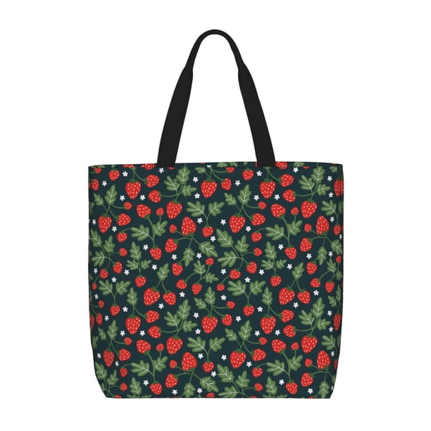 Fotbe Strawberry Bolsa Tote con Estampado para Mujer, Bolsos con Cremallera, Bolsa de Hombro Casual de Gran Capacidad con Bolsillos Internos