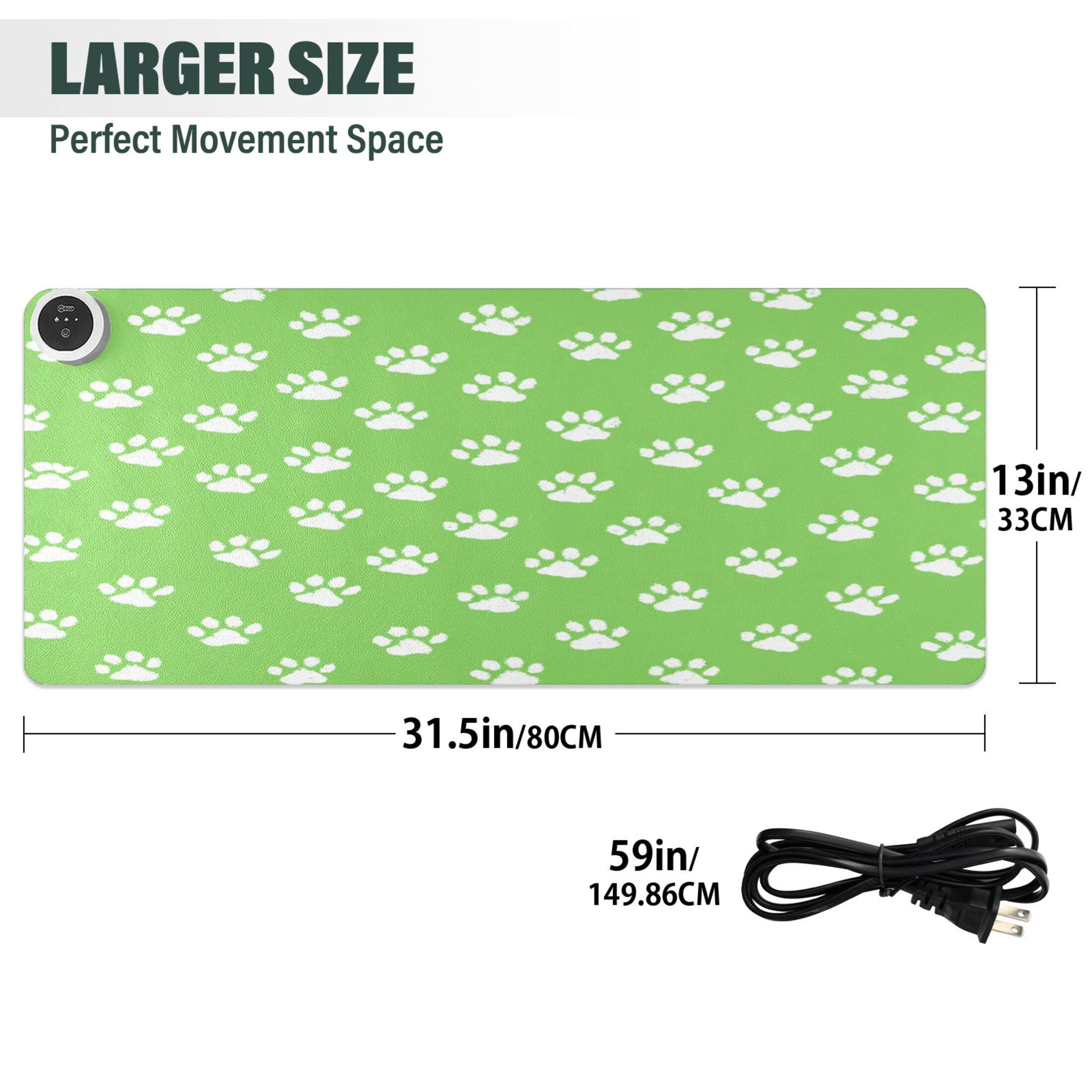 Large Heated Desk Mat Mouse Pad 31.5"x13"PU Leather Graphene Heating Desk Warmer with 3 Temperature Settings 110V US Plug Non-Slip Warm Pad for Home, Office, and Gaming Green Paw Print Pattern