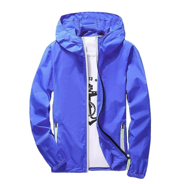 Men's Casual Pure Color Hooded Jacket for Outdoor Sports with Reflective Zipper and Plus Size Comfort