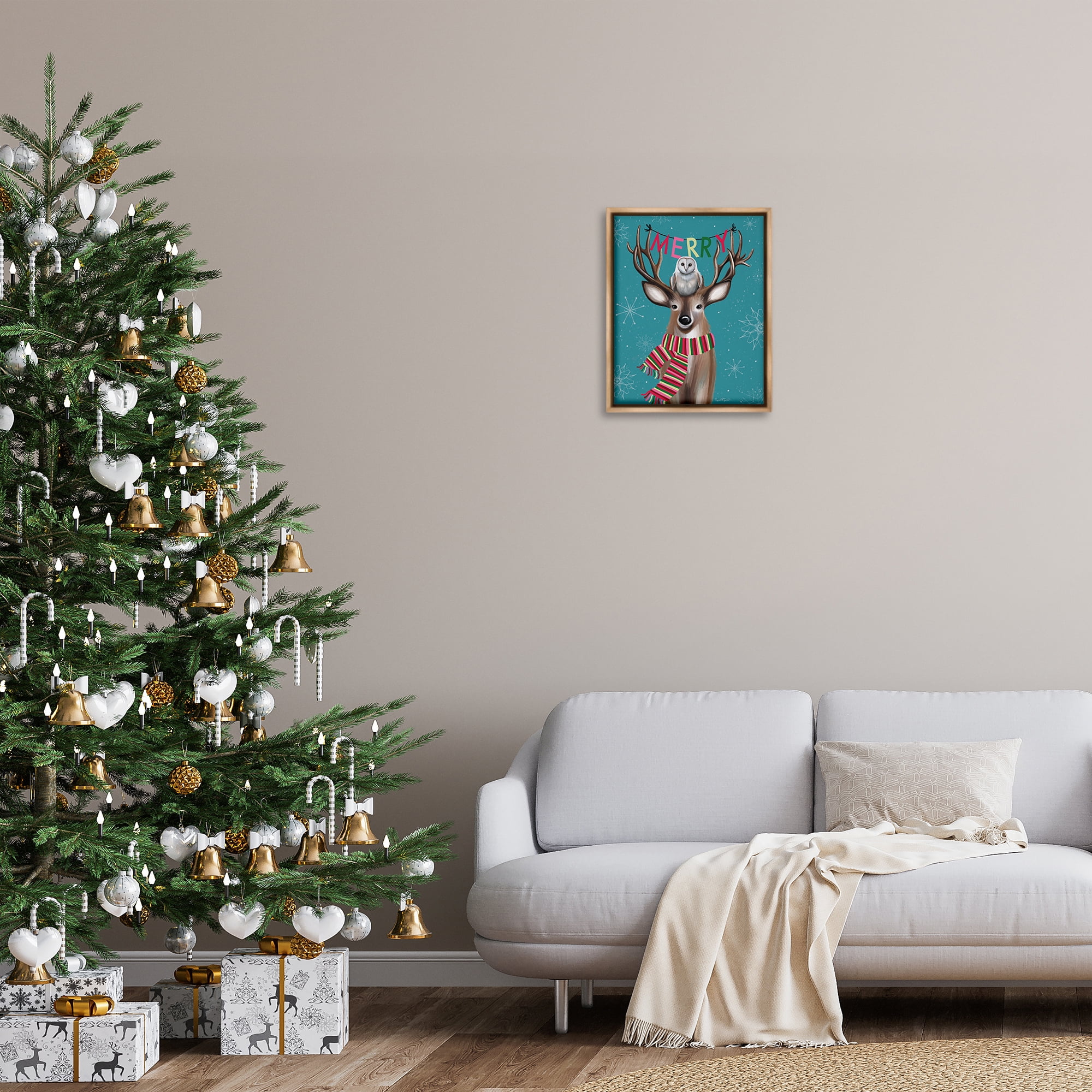 Stupell Industries Woodland Merry Creatures Holiday Painting Brown Floater Framed Art Print Wall Art, 17 x 21