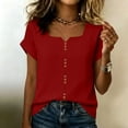 thumbnail image 6 of Women's Summer Tops Casual Solid Plain T-Shirts Ladies Lightweight Square Notch Neck Short Sleeve Shirt Loose Plus Size Lightweight Button Down Tunic Tees for Daily Everyday Wear, 6 of 9