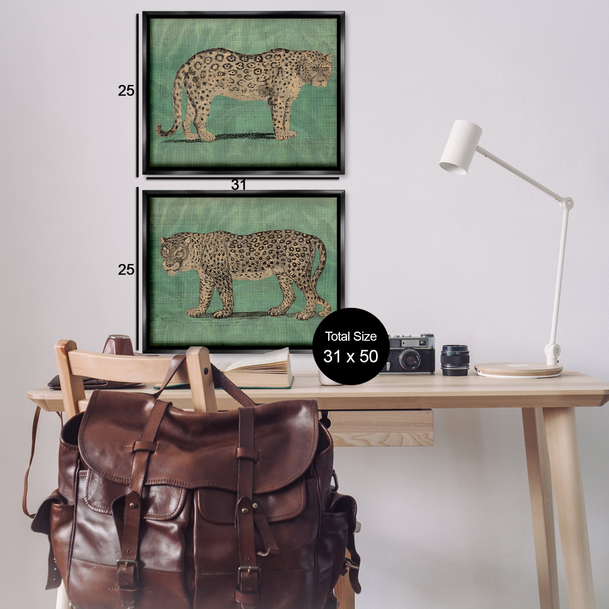 Stupell Industries Stunned Jaguar Hunting Animals Painting Black Floater Framed Canvas Art Print Wall Art, 31 x 25, Set of 2
