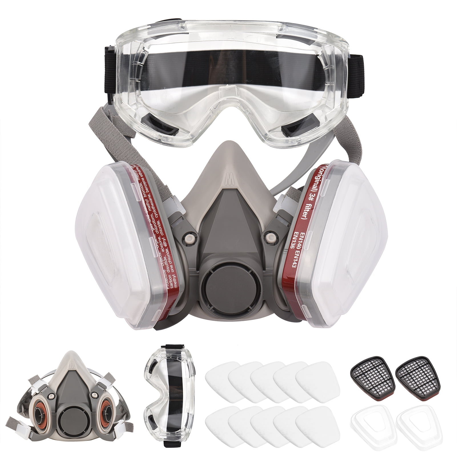 KKmoon Reusable Half Facepiece 6200 Gas Breathing Protection Respirators  with Safety Goggles for Painting Organic Vapor Welding Polishing  Woodworking and Other Work Protection - Walmart.com