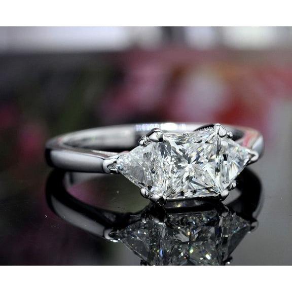 Silvago Jewel Excellent 2 Ct Princess Cut VVS1/D Lab Created Simulated Diamond Anniversary Ring - 14k White Gold Over Ring for Her - Forever Diamond Engagement Ring for Women's