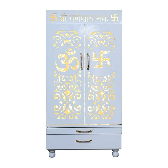 Devyom Pooja Mandir White Wooden Temple For Home