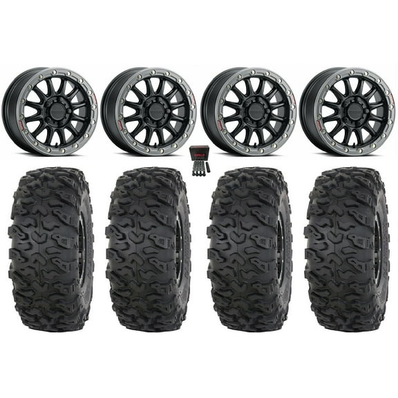 Raceline Alpha 15" Wheels Bk  25mm 35" Roctane T4 Tires Polaris RZR Turbo R & Pro R Ranger 1500 Xpedition