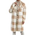 thumbnail image 2 of Aellinatey Womens Long Fleece Plaid Jacket Cozy Lapel Button Down Sherpa Shacket Fall Winter Plaid Coats, 2 of 7