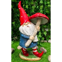 Ebros Gift Large Whimsical Garden Gnome with Toadstool Mushroom Umbrella Figurine - Multi-Color